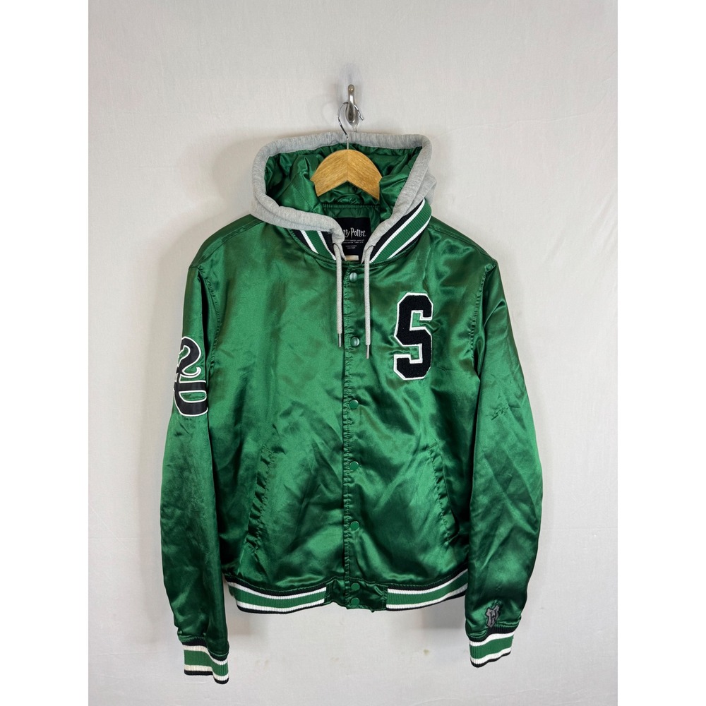 Harry‎ Potter Slytherin Varsity Jacket Green Satin Hooded Letterman Small